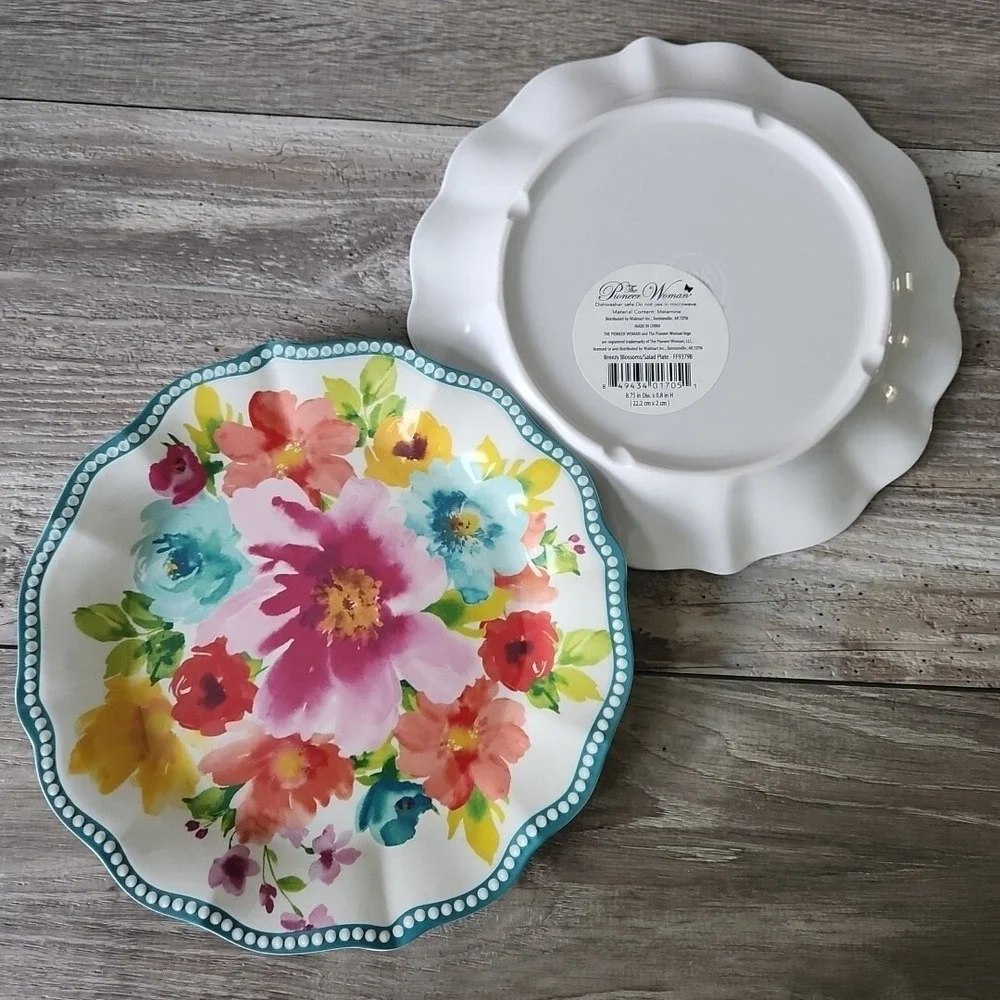 Pioneer Woman Breezy Blossom Indoor Outdoor Melamine Set of‎ 4 Salad Plates NEW